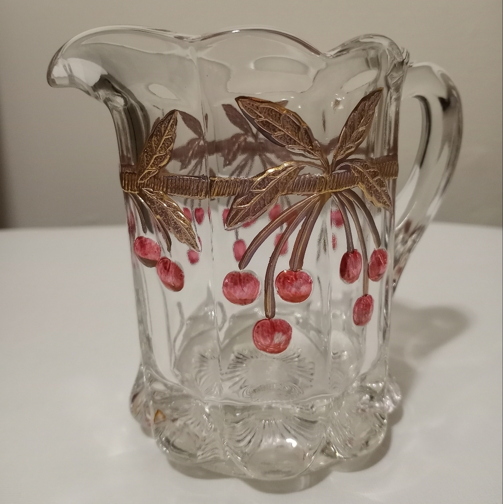 VINTAGE CHERRY & CABLE, CLEAR Ruby & Gold Trim CREAMER PITCHER